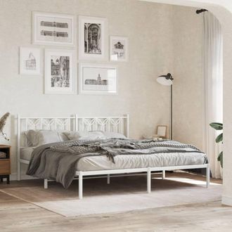 Berkfield Home Metal Bed Frame without Mattress with Headboard White 183x213cm | Size: 183x213 cm