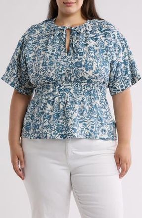 Joie Renae Floral Linen Top in Porcelain And Teal at Nordstrom Rack, Size 1X