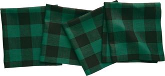 Solino Home Linen Dinner Napkins Set of 4, 20 x 20 Inch for Dining Table, Holiday and Everyday Table Decor - Buffalo Check in Green And Black at