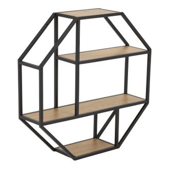 Furniture To Go Seaford Octagonal Metal Wall Shelf in Black & Oak