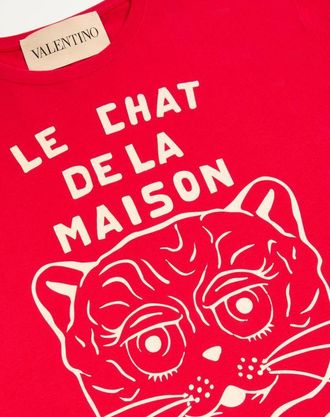 Valentino T-Shirt In Cotone Con Stampa Le Chat De La Maison Uomo ROSSO/BURRO 3XL