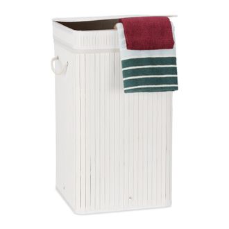 Relaxdays Relaxdays - 2 Cestos Ropa Sucia Con Tapa, Cubo Colada, Cuadrado, Canasta, Bamb&uacute;, 70 L, 63 X 36 X 36 Cm, Blanco