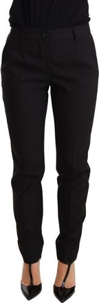Dolce & Gabbana Black Tapered Women Trouser Virgin Wool Womens Pants