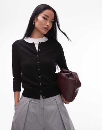 Arket Cardigan nero in maglia di lana merino