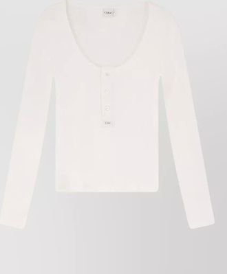 Chlo&eacute; long sleeve cotton t shirt ribbed cuffs neckline