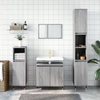 vidaXL Vidaxl - Set De Muebles De Ba&ntilde;o 3 Pzas Madera Contrachapada Gris Sonoma