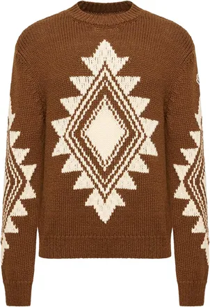 Moncler Moncler Geometric Jacquard Wool Blend Sweater, Men, Brown, Size: 3xl