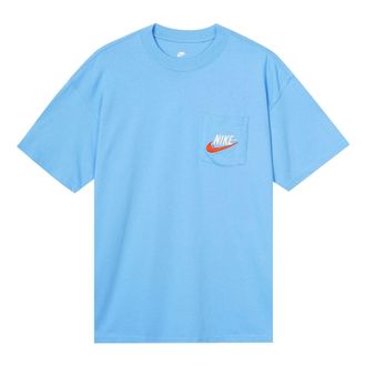 Nike Mens Nike Sportswear Casual Sports Breathable Back Large Logo Round Neck Short Sleeve University Blue T-Shirt DM6426-412