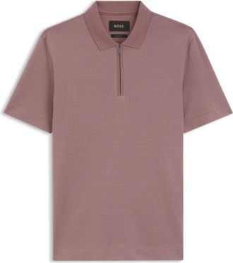 BOSS Zipper-neck polo shirt in a cotton-silk blend