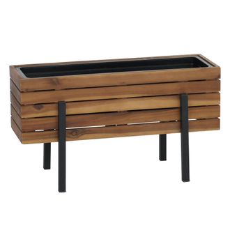 Hhg [nunca Usado] Jardinera Hhg-480, Maceta Para Flores Y Plantas, Para Interior Y Exterior, De Madera De Acacia Con Certificaci&oacute;n Mvg, 35 X 62 X 26 Cm, M