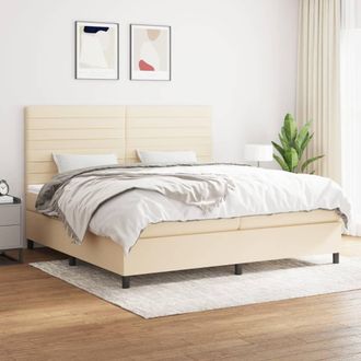 vidaXL Vidaxl - Cama Box Spring Con Colch&oacute;n Tela Color Crema 200x200 Cm