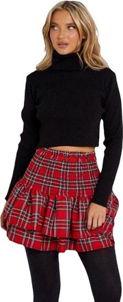 Generic Womens Frill Mini RARA Skirt Ladies High Elastic Shirred Waist Pleated Tartan Check Short Skater,Plain Ruffle Layered Gathering Parties Stretch Skirts