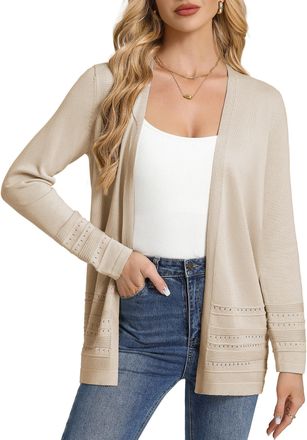 Grace Karin Womens Lightweight Long Sleeve Cardigans Casual Open Front Business Office Long Cardigan Bolero Apricot XL
