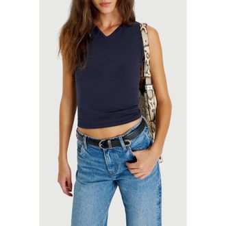 Reformation Wren Cotton V-Neck Tank in Midnight at Nordstrom, Size X-Large
