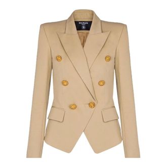 Balmain Blazers, female, Beige, Size: L Gabardine 6-Button Blazer