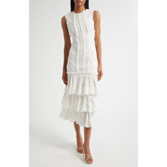 Cinq &agrave; Sept Maceio Stretch Lace Tiered Maxi Dress in Gardenia at Nordstrom Rack, Size 12