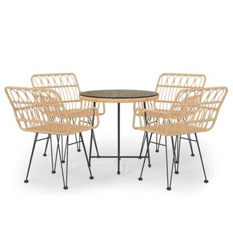 Berkfield Home 5 Piece Garden Dining Set Poly Rattan in Brown