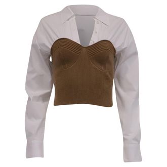 Staud Staud Hazel Paneled Rib Knit Top in White Wool