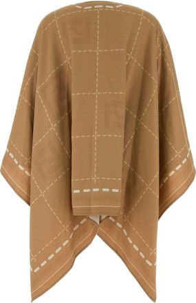 Fendi Womens Macro Cape Beige Virgin Wool Capes