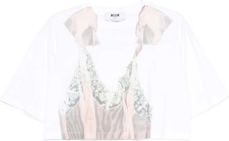 Msgm T-shirt met ronde hals - Dames - T-shirts - Wit - M - Katoen - Tops