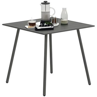 OUTSUNNY Garden Table for 4 Person with Slat Top - Steel Frame - Grey | TJ Hughes