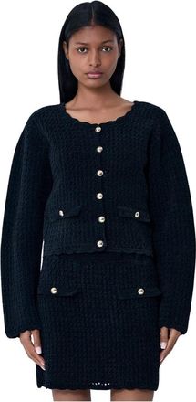 Ganni Crochet Cardigan - Dames - Vesten - Zwart - L - Katoen - Truien & Vesten