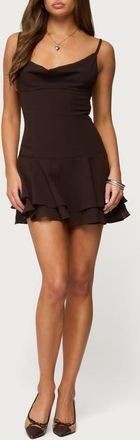 Edikted Josefina Drop Waist Chiffon Minidress in Brown at Nordstrom, Size X-Large