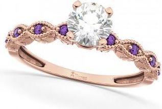 Allurez Vintage Diamond & Amethyst Engagement Ring 14k Rose Gold 0.50ct