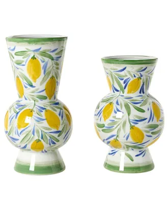 Two's Company Set Of 2 Hand-Painted Lemon Vases