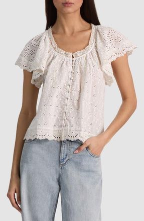 Alice & Olivia Odette Eyelet Lace Top in Off White at Nordstrom, Size X-Large