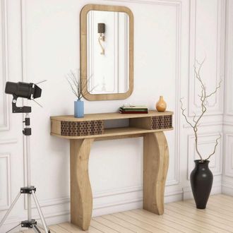 Dmora Mueble De Entrada Gazzuolo, Espejo Incluido, 2 Estantes, Modular, 105x30x85h Cm Marr&oacute;n Roble