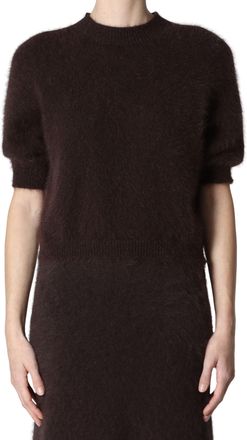 Roberto Collina Soft Fuzzy Textured Sweater in Dark Brown Angora Blend