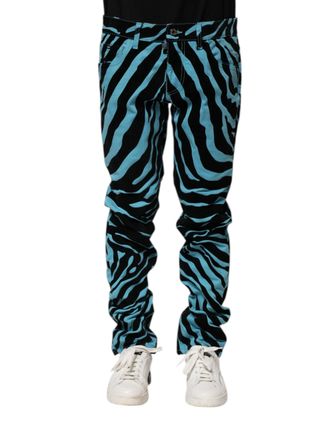 Dolce & Gabbana Mens Blue Black Stripes Skinny Denim Jeans And Cotton Clothing