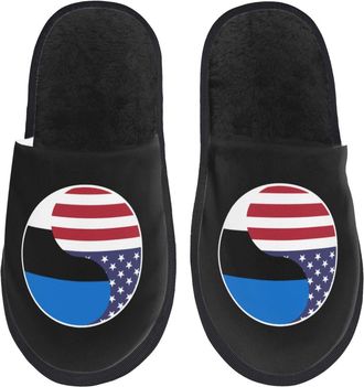 Generic Home Slippers Ying Yan Flag Combination Of America And Estonia Slippers Unisex Washable House Slipper For Bathroom Party Indoor L