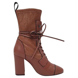 Stuart Weitzman Pre-owned Womens Veruka Lace-Up Ankle Boots in Rose Pink Leather - Size UK 2