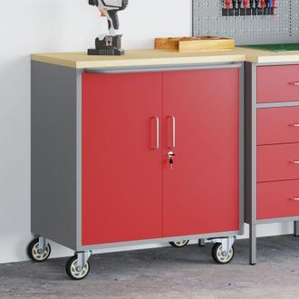 Berkfield Home Tool Cabinet with Wheels & Lockable Red 75x45x85 cm Steel | Size: 75 x 45 x 85 cm