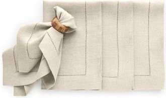 Solino Home Linen Dinner Napkins Set of 4, 20 x 20 Inch for Dining Table, Holiday and Everyday Table Decor - Sonoma Hemstitch in Flax at Nordstrom