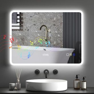 HOMCOM Homcom - Espejo De Ba&ntilde;o Con Luz Led 80x60 Cm Espejo De Pared Con Bluetooth 3 Colores De Luz Funci&oacute;n Antivaho Funci&oacute;n De Memoria Ip44