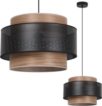 OEM L&aacute;mpara Colgante Wood Trio Negra 1 Pantalla Plana Malla Chapa Nogal