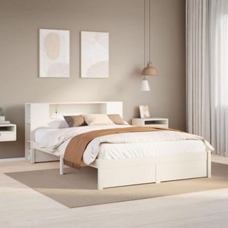 vidaXL Cama Con Estanter&iacute;a Sin Colch&oacute;n Madera Maciza Blanca 150x200 Cm Vidaxl