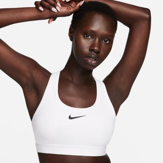 Nike Womens Swoosh Medium Support Padded Sports Bra in White | DX6821-100