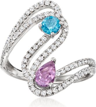 Ross-Simons Amethyst and. Swiss Blue Topaz Swirl Ring With. Lab-Grown Diamonds in Sterling Silver