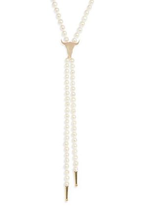 Established Genuine Cultured Pearl Steer Head Bolo Necklace in Yellow Gold at Nordstrom