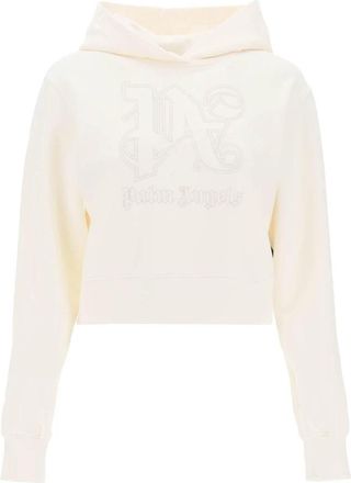 Palm Angels Monogram Geborduurde Cropped Hoodie - Dames - Hoodies - Wit - S - Katoen - Hoodies & sweatvesten