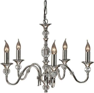 Loops Diana Ceiling Pendant Chandelier Bright Nickel & K9 Crystal Curved 5 Lamp Light