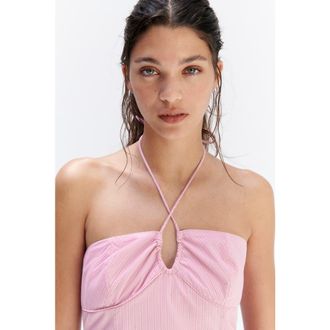 H&M Cotton Halterneck Top in Pink/striped at Nordstrom, Size X-Small