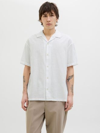 Jack & Jones Kurzarmhemd JACK & JONES JJESUMMER RESORT SHIRT SS SN, Herren, Gr. XS, N-Gr, weiss (wei&szlig;), Web, Obermaterial: 83% Baumwolle, 17% Leinen, unifarben, re
