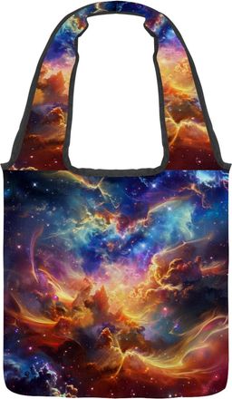 Generic Cosmic Swirling Clouds Reversible Canvas Shoulder Tote - Double-Sided Print, 12oz Cotton, 27cm Drop, Fold-Flat Bag for Travel, Shopping, Street Outing