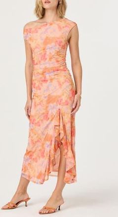 ASTR the Label Ruched One-Shoulder Maxi Dress in Orange Multi Floral at Nordstrom Rack, Size X-Small