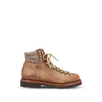 Brunello Cucinelli Grained Calfskin Mountain-style Boots With Wool And Cashmere Insert